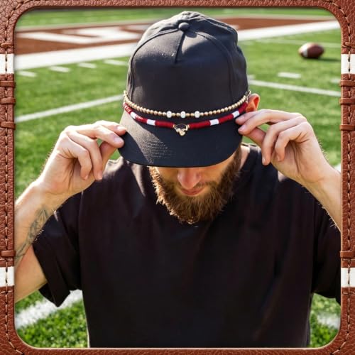 Image of Geyoga 9 Pcs Trucker Hat Chains Trucker Hat Charms Women Man Bill Decoration Detachable DIY Metal Chain for Mesh Baseball Cap(Brown White, Football)