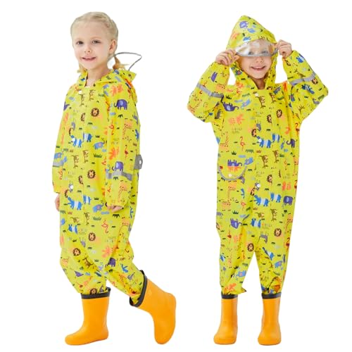 Hovkib Kinder Regenanzug Jungen Mädchen Einteiliger Regenmantel Atmungsaktiver Wasserdichter Overall Regenjacken Kleinkind Regenponcho Reißverschluss Schlammanzug 5-7 Jahre