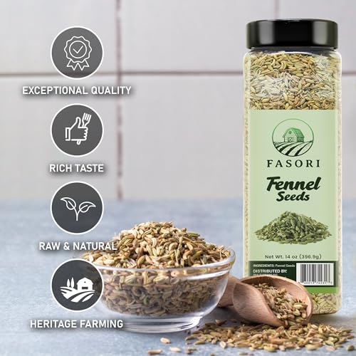 Fasori Fennel Seeds Whole 14 oz (397 g) – Premium Dried Fennel Seed, Aromatic Mediterranean & Indian Spice for Cooking, Tea & Seasoning
