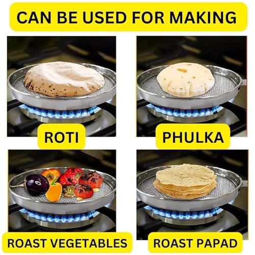 Image of phulka Grill pan roti Maker, papad Maker, Grill pan Non Stick, Cooking pan Home Essential Items pulka Grill for Home Gas Stove, Stainless Steel pan Grill tawa, pulka Maker (Fulka Grill, Pack Of 2)