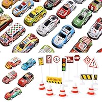 16 Toy Cars And 15 Road Signs, Play Vehicles Set For Kids 3+, Kids' Play Vehicles, Mini Car Toys For Boys And Girls, Educational Toys For Skill Development, Interactive Play Set For Parties And Gifts