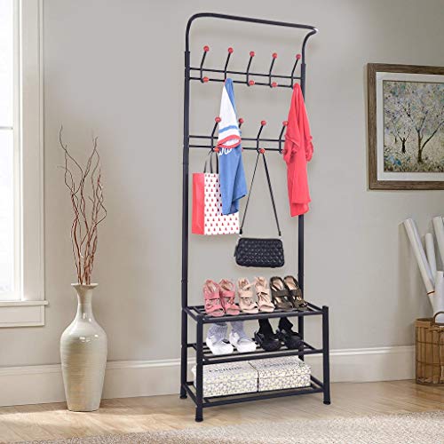 Shamoluotuo 3 In 1 Entryway Coat Rack, Hall Tree, Entryway Shoe Bench, 18 Hooks 3 Tier Storage Shelf Organizer Hat Umbrella Stand Accent Furniture Metal Frame For Living Room, Bathroom #TOP21