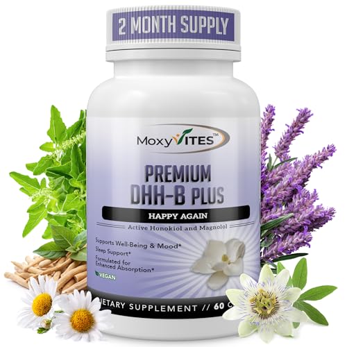 MoxyVites DHH-B Supplement - Bioactive Honokiol Magnolia bark Extract | for Cellular Health| Organic Ashwagandha & Herbs High Strength 60 Vegan Capsules 2 Month Supply Non GMO