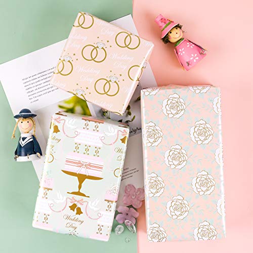 Wrapaholic Wrapping Paper Sheet - 12 Sheets Wedding Design Folded Flat For Celebration, Party Present Packing - 19.7 Inch X 30 Inch Per Sheet #TOP4