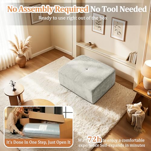 Image of 37 inch Oversized Boneless Couch, Comfort Cloud Sectional Couches for Living Room, Modular Sofa High Back & Extra Deep Seat, No Assembly, Soft Chenille Fabric (Light Grey, 37 inch-Single Ottoman)