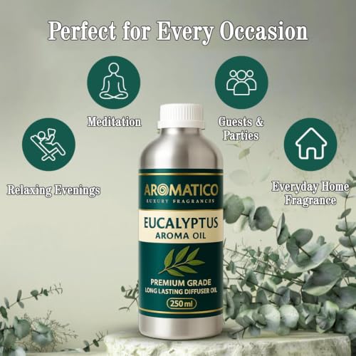 Image of AROMATICO Eucalyptus Diffuser Oil with Strong, Long-Lasting Aroma. Premium Aroma Oil for Homes, Offices & Showrooms. Aromatherapy, Diffusers, Air Purifiers, Vaporizers - 250ML