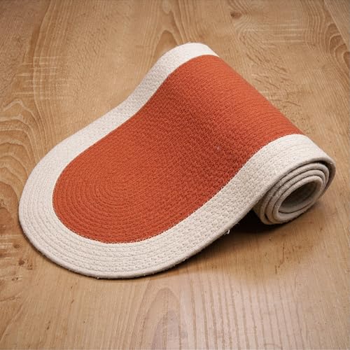 Image of Encasa XO Table Runner for 4 Seater | Handmade Ribbed Style Cotton | 30x137 cm | Coral & Off White | for Dining & Center Table