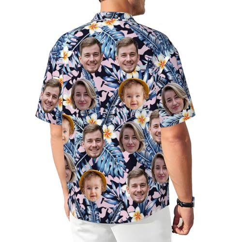 Custom Hawaiian Shirt with Face Personalized Funny Button Down Hawaiian Tropical Floral Beach Shirts for Men Husband Father2