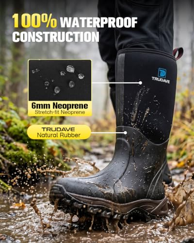 Image of Trudave Rubber Boots for Men & Women with Steel Shank, Mens Rain Boots Waterproof Insulated, Reliable 6mm Neoprene Warm Anti-slip High Traction Multi-season Dry Mud Boot for Outdoor, Work, Hunting