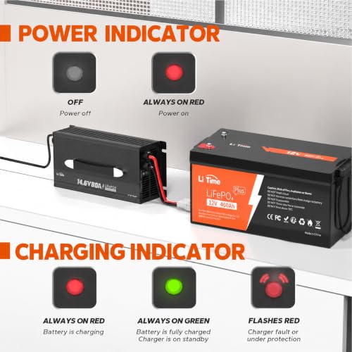 Image of LiTime 12V 460Ah LiFePO4 Battery with 500A Smart Shunt & 80A Battery Charger