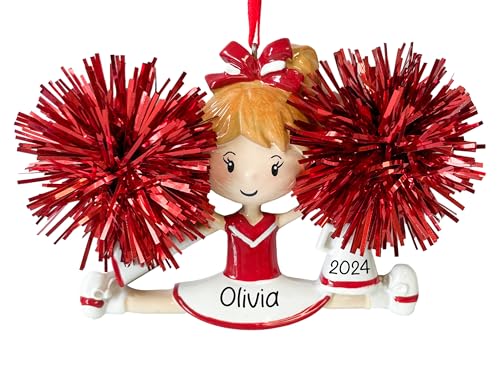 UniqXmas Personalized Cheerleader Christmas Ornament 2025 - Free Customization | Cheer Girl Dancer Figurine Cheerleading with Real Red Pompom for Xmas Tree | Unique Keepsake - Custom Name & Year