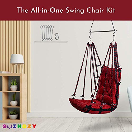 Image of Swingzy Make in India, Single Seater Soft Leather Velvet Hanging Swing for Adults,Swing for Indoor /Outdoor, Home, Balcony & Garden, 200 Kgs Weight Capacity (Red, Free Hanging Accessories)(Cotton)