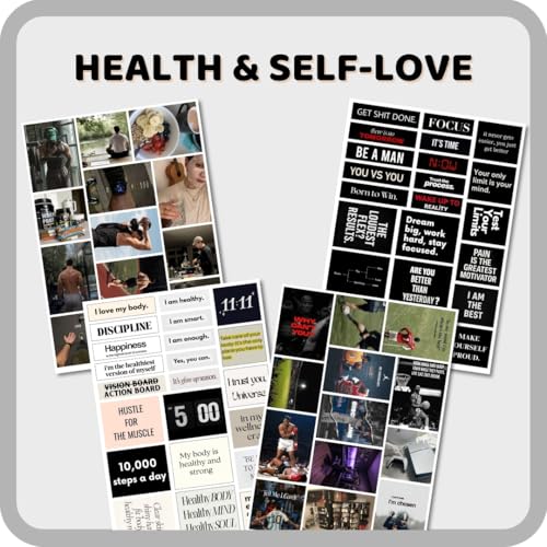 Image of Manifestation Poster for Men | 2026 Vision Board Supplies (200+ Elements, 12 A4 Sheets, A4 Board with Hook) Aesthetic | Life Goals Quotes Motivational Poster | Manifest Dream Life for Wall | Boy Vision Board Kit
