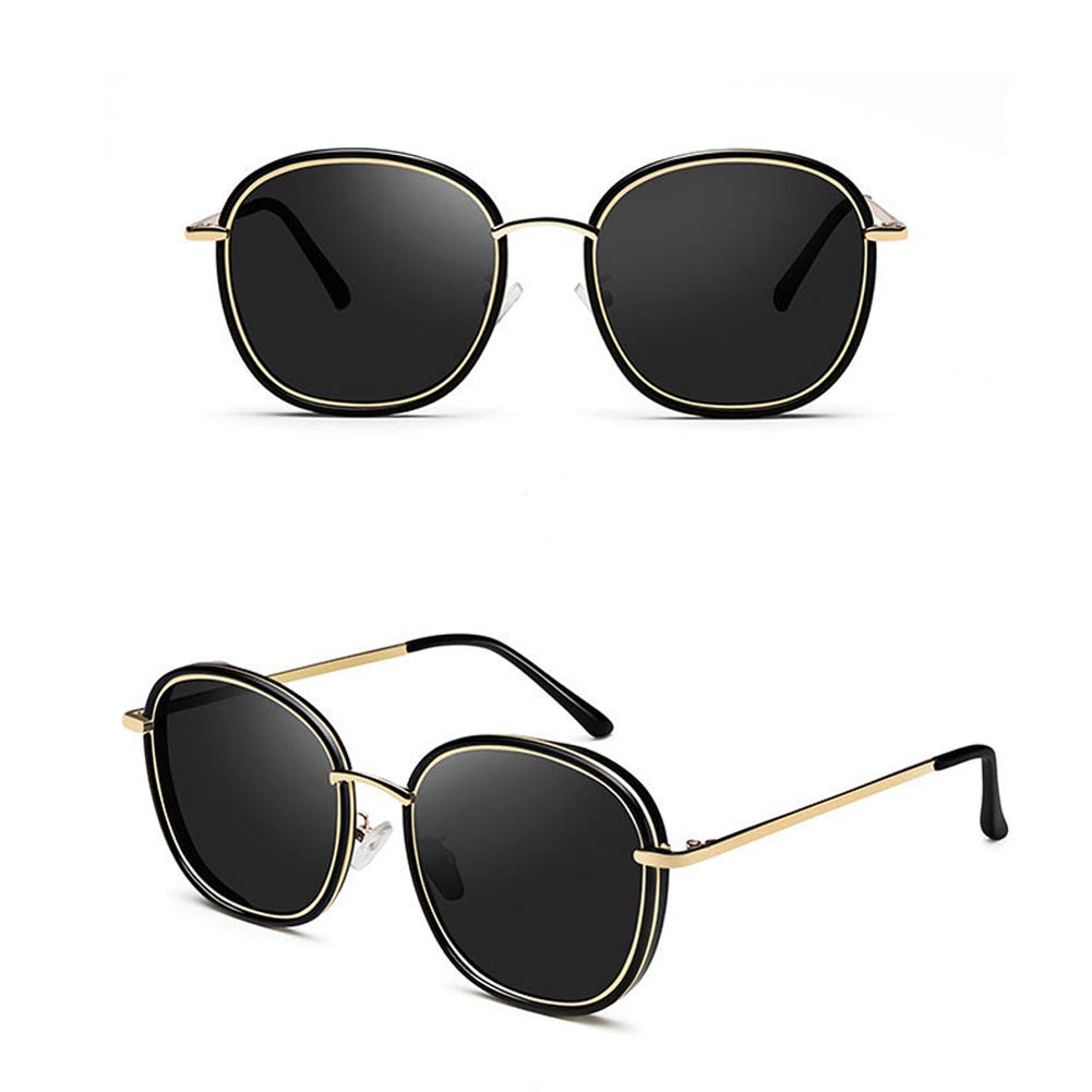 Women's Mirrored Flat Lenses Metal Frame Sunglasses (Black)