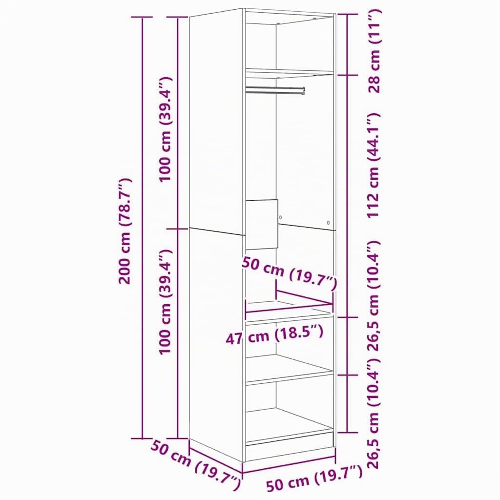 vidaXL Armario de Contrachapada Mobiliario Hogar Solución Almacenamiento Organización Ropa Accesorios Elegante Duradero Color Roble Sonoma 50x50x200cm