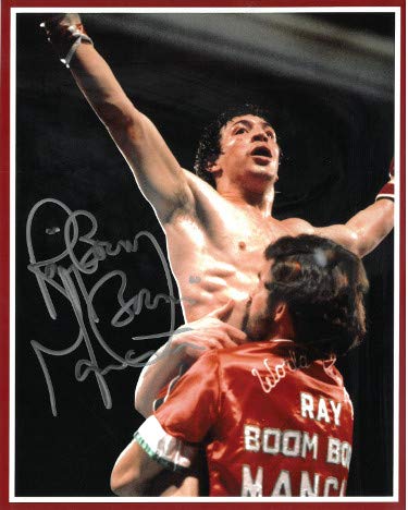 Athlon Sports CTBL-028062 Ray Boom Boom Mancini Signed 8 x 10 in. Photo - Arms up Celebration & Red Border