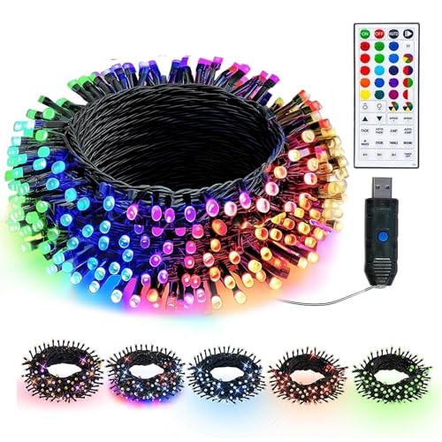 Dazzle Bright Color Changing Christmas Lights, 33 ft 100 LED RGB Strip Light, USB Powered Fairy Lights with Remote and Timer, for Indoor Outdoor Christmas Tree Party Wedding Christmas Decorations
