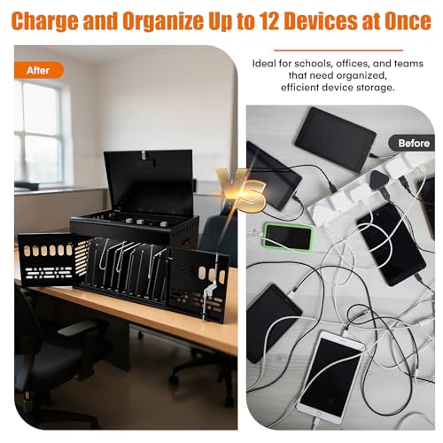 Image of Meteteel 12 Device Tablet Charging Station Lock Box for Chromebook Black