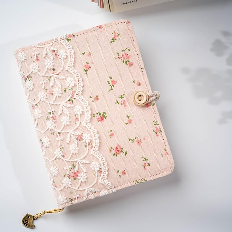 Loseblatt-Notizbuch Spitze rosa dichte Blumen Baumwolle lose Blatt A5A6A7 BinderJournal Notizbuch Tagebuch Cover handgefertigt(Dark Pink,Loose Leaf A6)