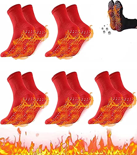 5/6 Pair AFIZ Tourmaline Slimming Health Sock, AFIZ Tourmaline Acupressure Self-Heating Shaping Socks, Massage Socks, Warm Heated Socks for Winter (5 Pairs of red)