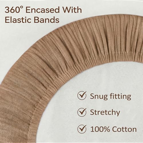 Image of 2 Pack Muslin Bassinet Sheets, 100% Cotton, Breathable & Soft (Brown＆Beige) | Compatible with Dream On Me Bassinet