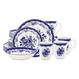 Tudor Royal Collection 24-Piece Premium Quality Porcelain Dinnerware Set, Service for 6 – Victoria BLUE;See 10 DESIGNS Inside!