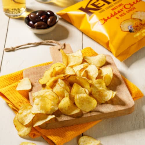 Kettle Chips Mature Cheddar Cheese & Red Onion, hand-frittierte Kessel-Chips, in unterschiedlichen Geschmacksrichtungen 10x 130 g
