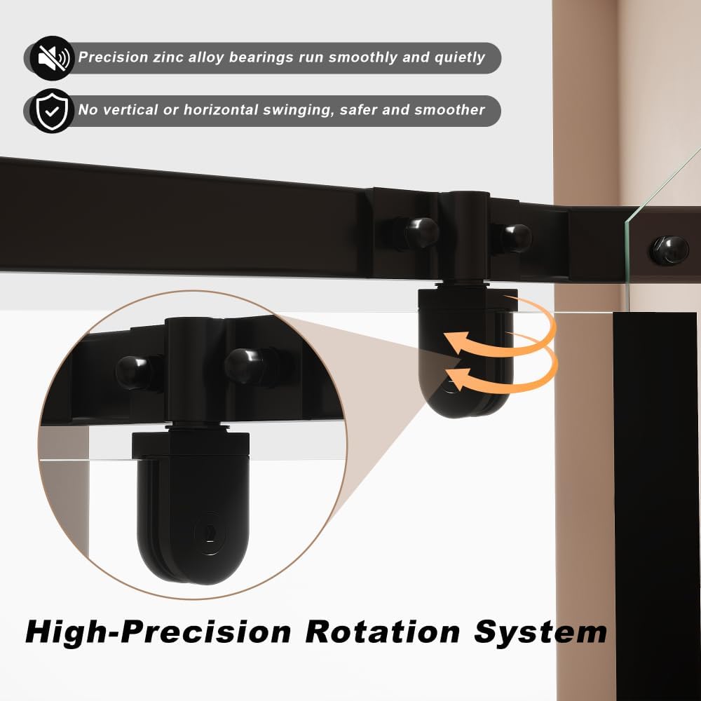 Frameless Neo-Angle Pivot Shower Enclosure with 1/4" (6mm) Tempered Glass, 36x36x72 Inches Matt Black, No Base Included