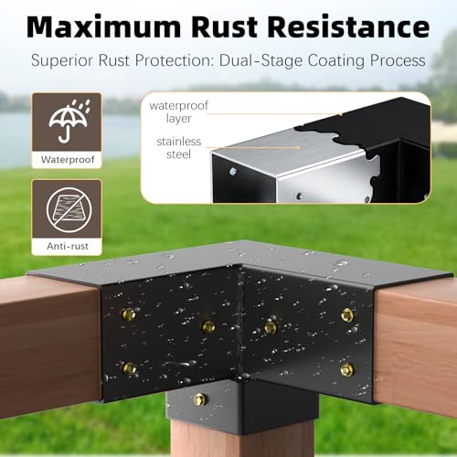 Image of Pergola Brackets, 3-Way Pergola Kit for 4 inchx 4 inch (Actual 3.5 inch X 3.5 inch) | Heavy Duty, Durable & Weather-Resistant Construction, Right Angle Corner Bracket with Black Powder Coated (4Pcs 3-Way)