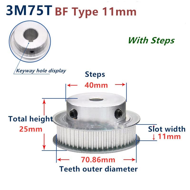 1/2/3/4/5 piezas 75 dientes HTD 3M polea síncrona 3m polea de distribución ancho 11mm 75T 3M correa de distribución HTD3M diámetro del engranaje de la polea 5mm-25mm(12mm,4pcs)