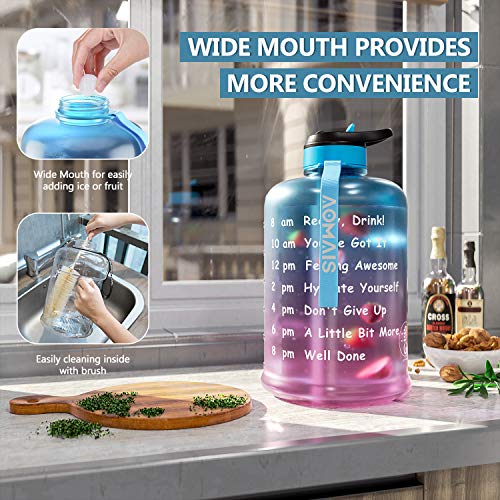 AOMAIS Motivational Gallon Water Bottle With Time Marker, Straw, Big Water Jug, Wide Mouth Leak proof lid with Spout, BPA free Reusable Plastic Bottles for Running Sports Fitness Outdoor - Thumbnail 7