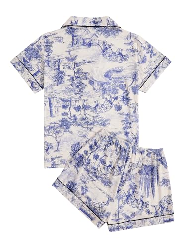 Image of Floerns Women's Floral Pajamas Notch Collar Print Sleepwear Two Piece Pajama Set