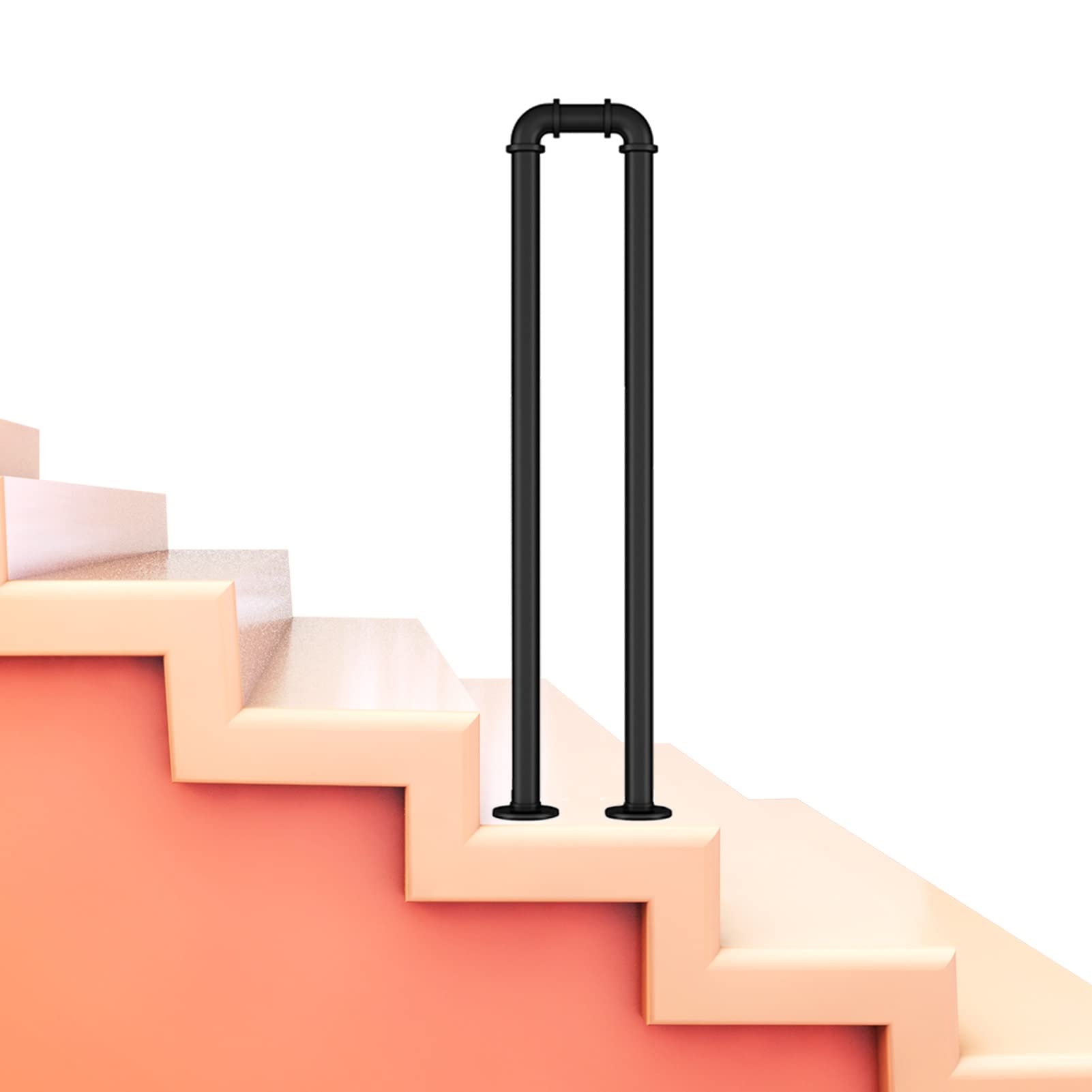 Meiiron Staircase Handrails, Handrails for Indoor Stairs Wrought Iron U-Shape Pipe Banister Step Hand Railing Creative Loft Villa Fence Nordic Duplex Home - 1Pc (Color : Black, Size : 60cm(1.9ft))