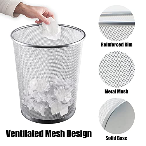 Image of 20PCS Mesh Trash Cans,6 Gal Mesh Office Trash Can, Silver Open Metal Wire Wastebaskets, Waste Basket Trash Can for Near Desk, Garbage Can,Recycling Garbage Container Bin for Office&Home