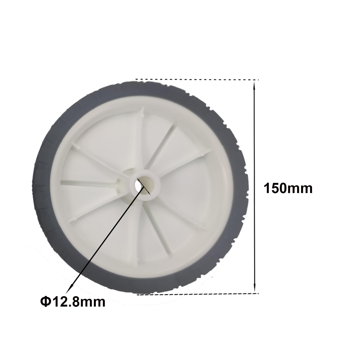 2 Ruote In Gomma Per Tosaerba - Universali, 150mm, Diametro Foro 12.8mm