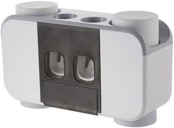 Wall-Mounted Toothbrush Holder with 2 Toothpaste Dispensers 4 Cups and 5 Slots Toiletries Storage Rack(D)