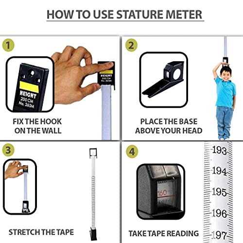 Image of OTICA 2m /200CM Roll Ruler Wall Mounted Stature Meter Height Measuring Tape