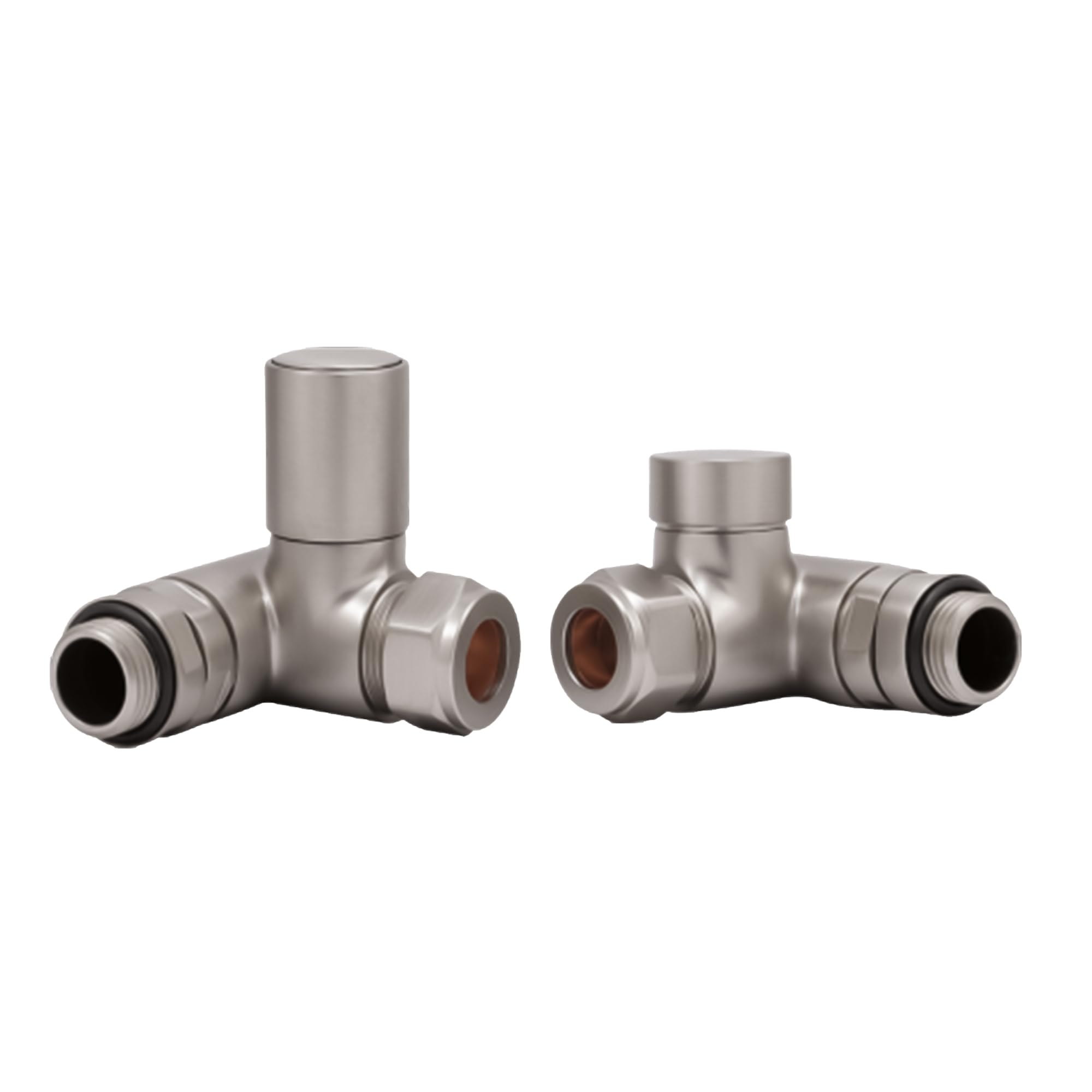 The Home Store Brushed Nickel Dual Fuel Manual Radiator Valve Corner - 1/2" X 15Mm