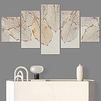 SIGNWIN 5 Panel Canvas Wall Art Modern Art Decorative Elements Expressive Leaves Multicolor Patterns Photography for Home Decorations Ready to Hang - 60