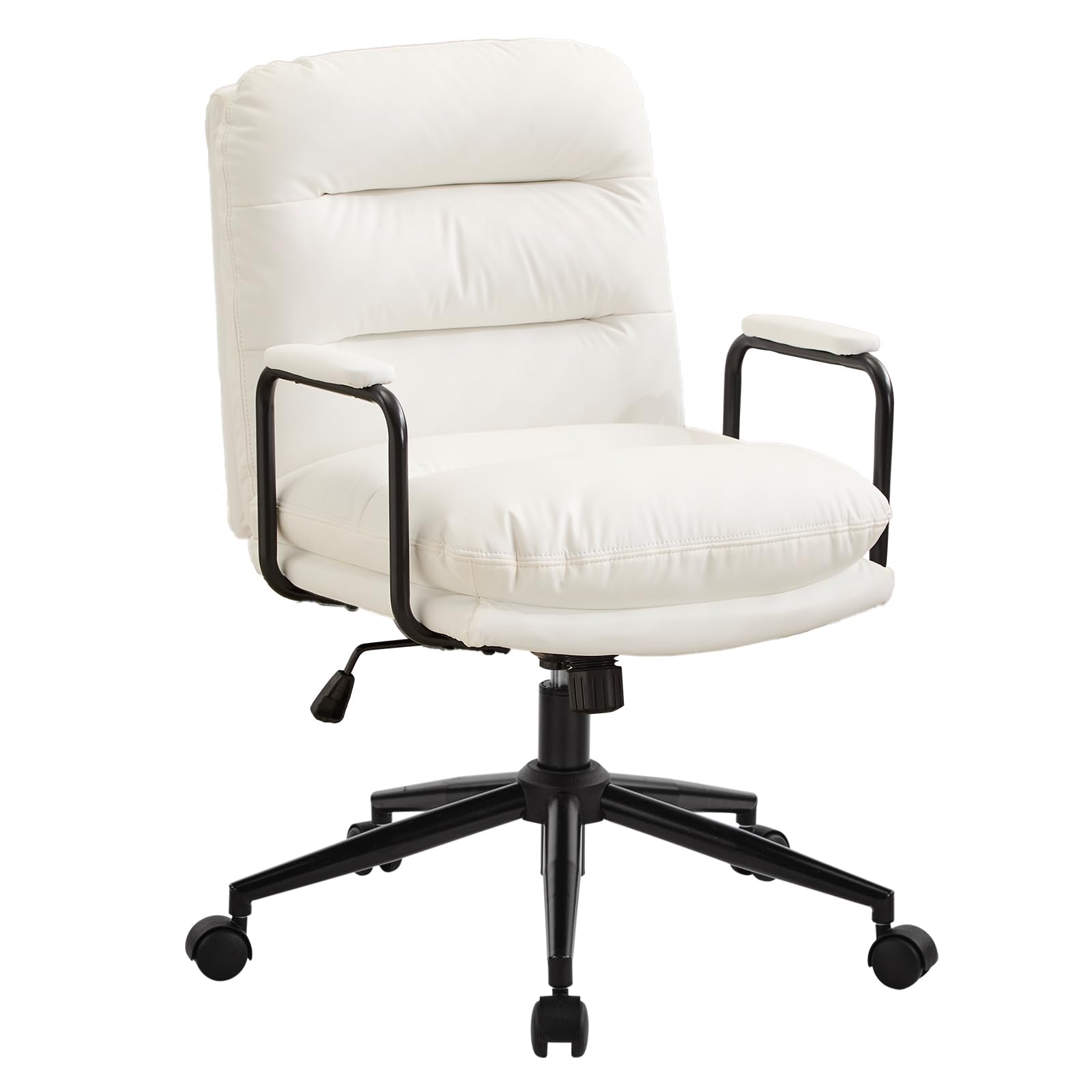 Furniliving Leather Home Desk Chair Comfortable Executive Office Chair with Wheels Ergonomic Computer Task Chair Adjustable Height White
