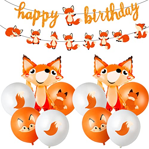 Lenwen 34 Pcs Jungle Animal Themed Party Decorations Cute Fox Birthday Party Supplies Include Farm Zoo Theme Banner Balloons for Boy Girl Birthday Baby Shower Wedding Graduation