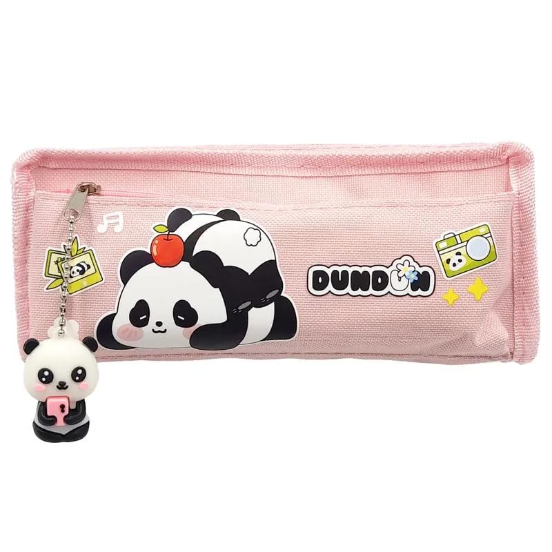 Generic Pandinha Fofinho Rosa School Bag Estojo Escolar com 2 Compartimentos e Chaveiro 20x9x6cm