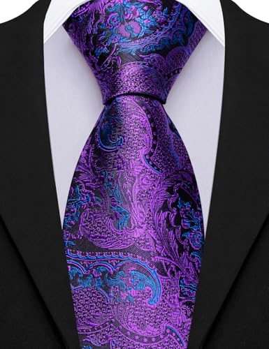 Image of Barry.Wang Paisley Tie for Men Silk Woven Necktie and Tie Clip Set Wedding Party Business Formal
