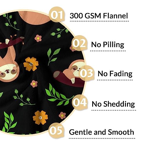 Mercuryelf Sloth Throw Blanket - Soft, Fuzzy & Warm - 50x60 Inches Flannel Blankets for Living Room, Sofa - Black Cute Throws Gift for Teens