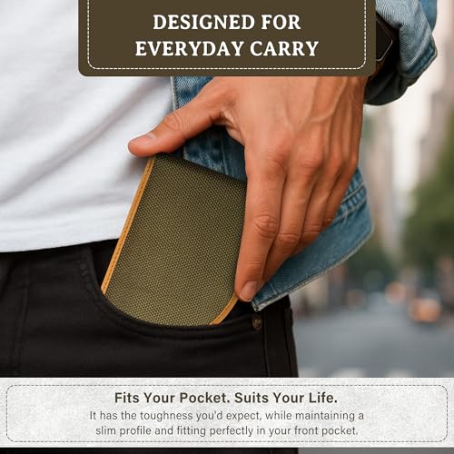 Image of ROGUE WALLET Genuine Leather Interior - Outer Ballistic Nylon Wallets for Men - RFID Protected Front-Pocket Wallet w / 3 Card Slots, Plastic ID Slot - Gift for Men (Green)