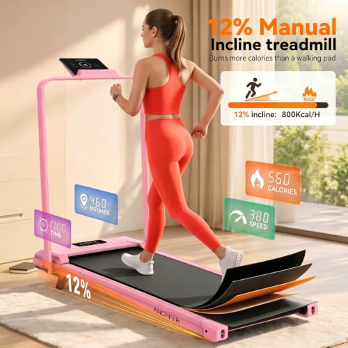 Image of ANCHEER Walking Pad Treadmill with 12% Incline, 3.0HP Foldable Treadmill with Handle Bar, 16 inch Wide Belt, 320 LBS Capacity, Portable Quiet Compact Treadmills for Home /Office