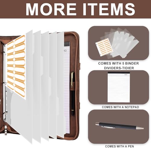 Image of Leathario Portfolio Binder, Includes 5 Folder Index Dividers, 13 Inch Tablets Organizer with Handle, Vegan Leather A4 Padfolio, Multi-Pocket Notepad Business Planner Professional Document
