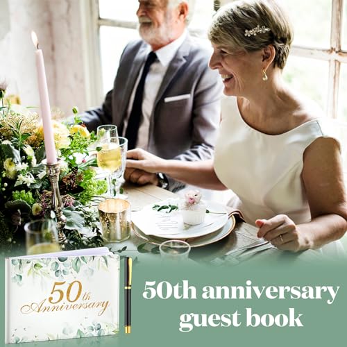 Image of Patelai Wedding Anniversary Guest Book Decorations Wedding Guest Book Sign Alternative 50th commemoration day Party Favors with Pen, 112 Pages(50th Anniversary)