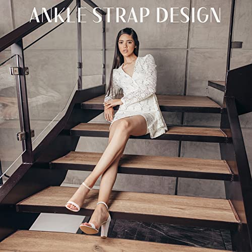 Image of Ankis White Heels Wedding Shoes for Bride Women Chunky Heels Pearl High Heels Heeled Sandals 4 Inch