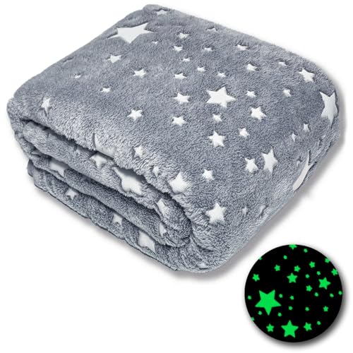 ALLINCOZY Glow in The Dark Stars Throw Blanket for Kids Boys Girls, Gray Throw Blanket Birthday Gift Room Decor (50''x60'')
